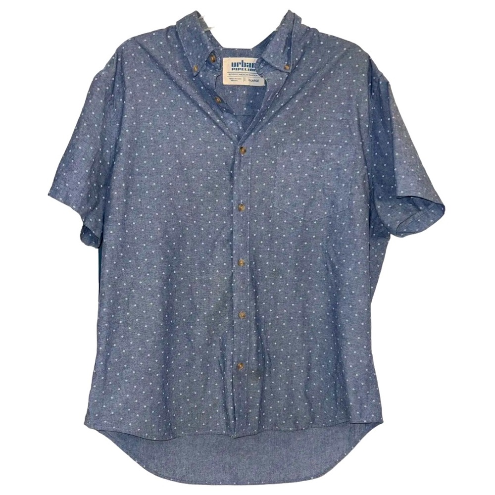 Urban Pipeline Size XL 53”  Blue Short Sleeve Button Down Shirt Top Pocket Men’s